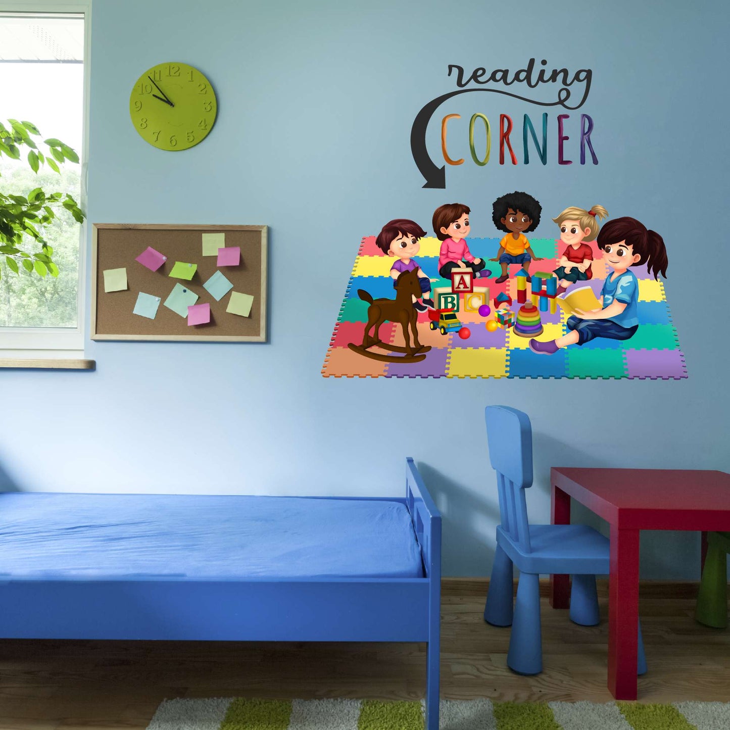 Design With Vinyl Playful Kids Wall Decal Reading Corner Cute Kids Happily Playing With Toys Wall Design