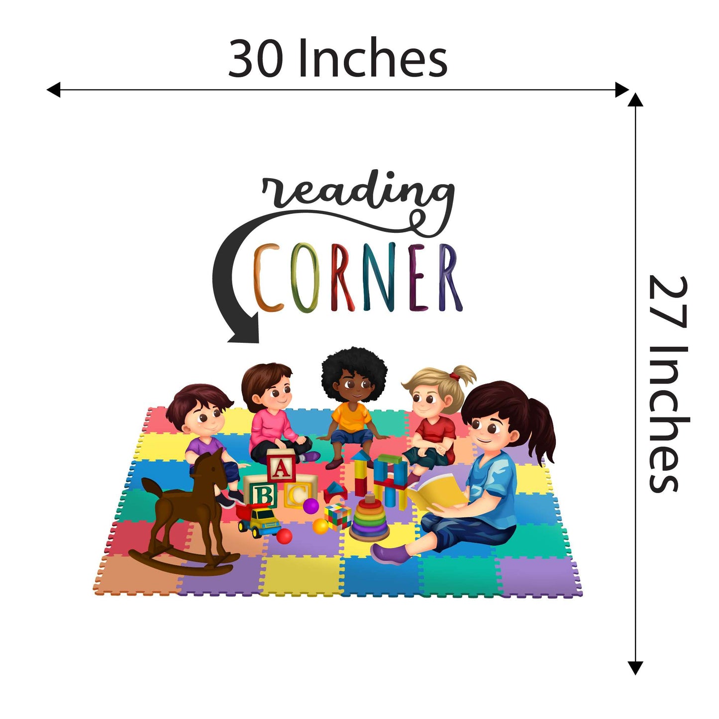 Design With Vinyl Playful Kids Wall Decal Reading Corner Cute Kids Happily Playing With Toys Wall Design