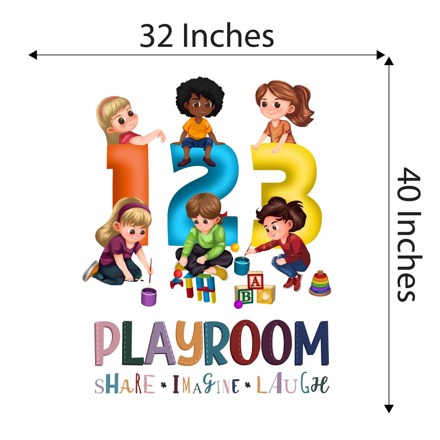 Design With Vinyl Playful Kids Wall Decal 123 Cute Kids Playing Colorful 123 Letters Wall Art