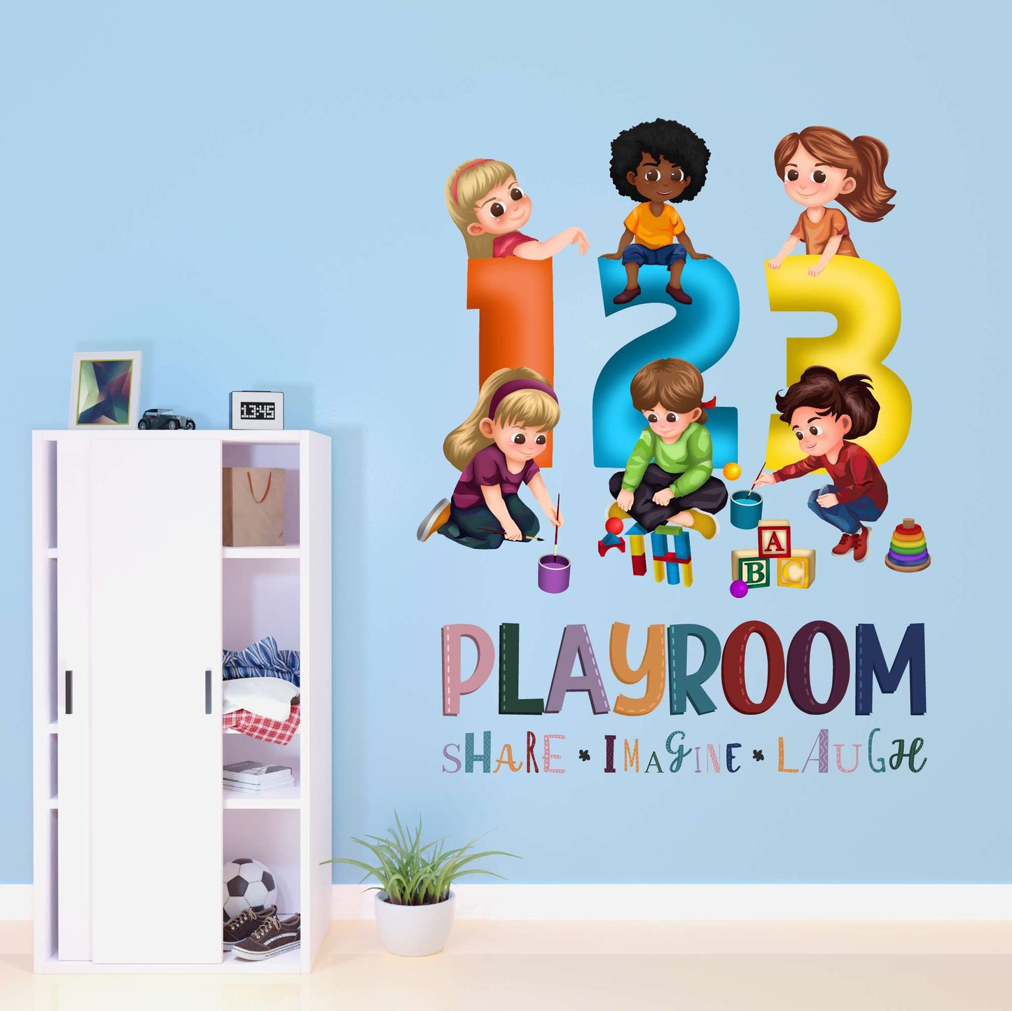 Design With Vinyl Playful Kids Wall Decal 123 Cute Kids Playing Colorful 123 Letters Wall Art
