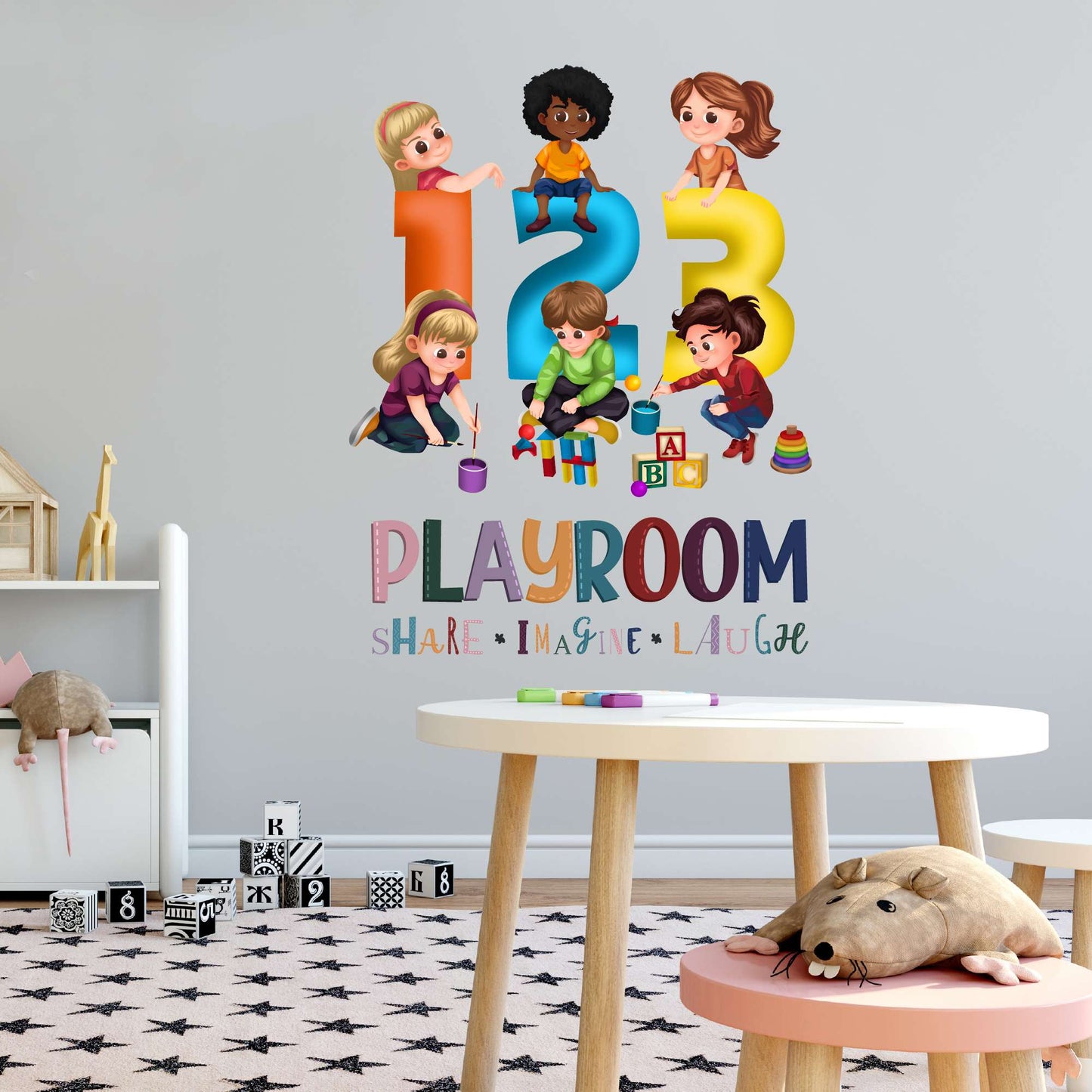 Design With Vinyl Playful Kids Wall Decal 123 Cute Kids Playing Colorful 123 Letters Wall Art