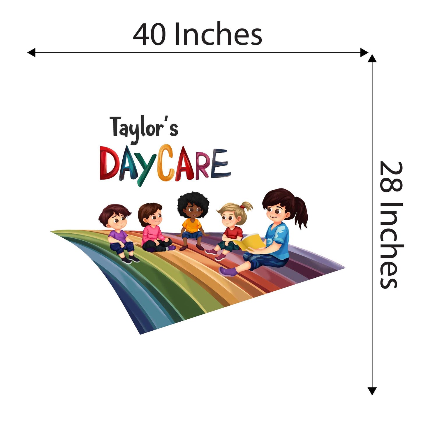 Design With Vinyl Playful Rainbow Wall Decal Custom Name Cute Little Kids Playing On Rainbow