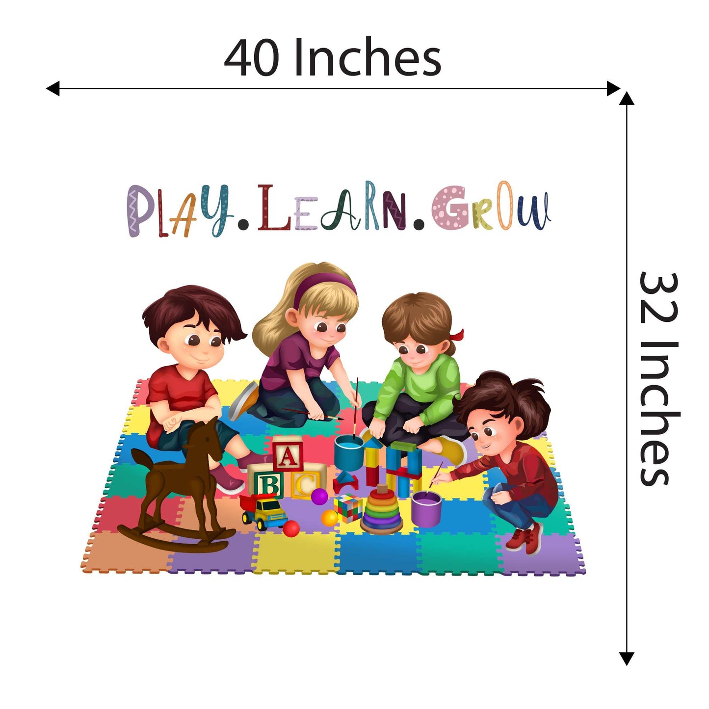 Design With Vinyl Playful Kids Wall Decal Play Learn Grow Kids Room Decor Cute Kids Playing Colorful Design - Size: