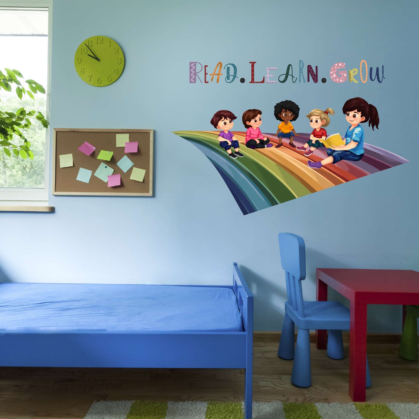 Design With Vinyl Playful Rainbow Wall Decal Play Learn Grow Cute Playful Children Playing On Rainbow Design