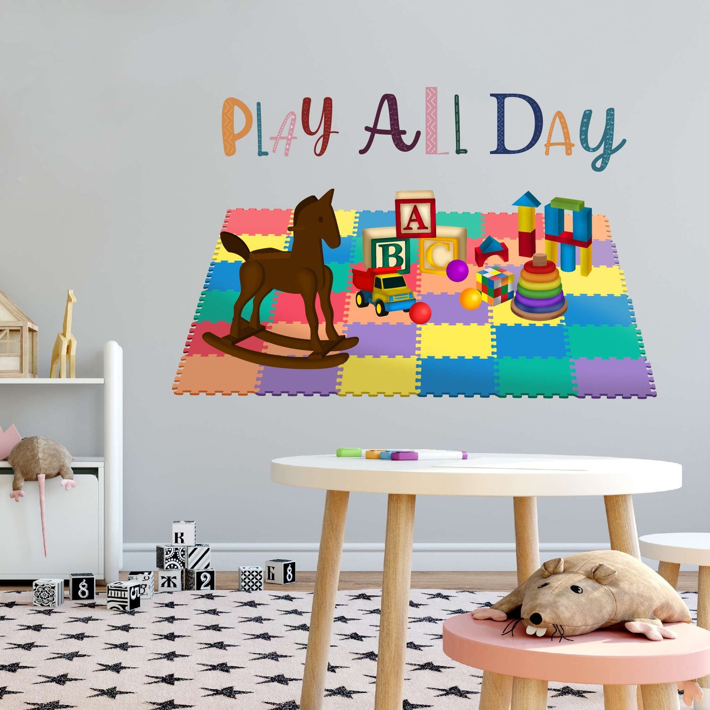 Design With Vinyl Playful Toys Wall Decal Play All Day Playful Kids Beautiful Toys On A Playmat Design