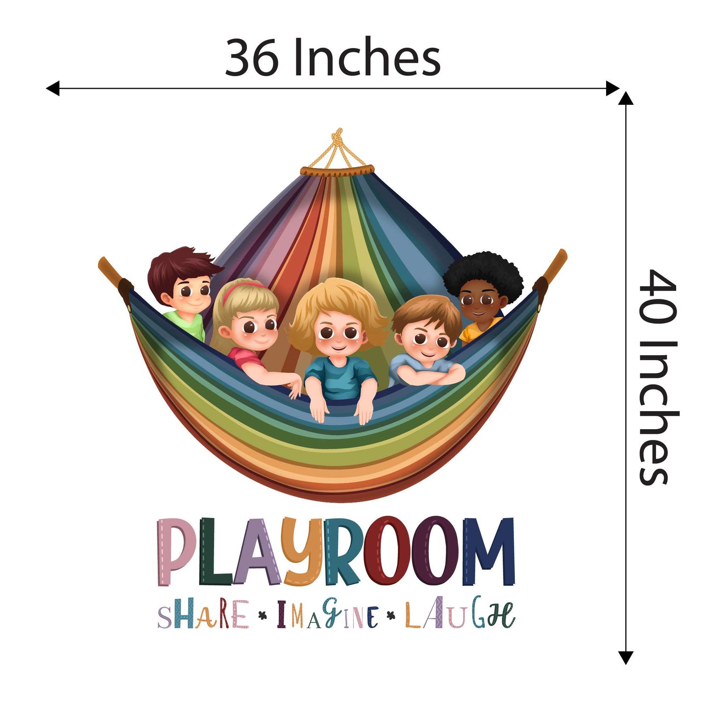 Design With Vinyl Playful Rainbow Wall Decal Playroom Share Imagine Laugh Cute Kids Swinging In A Rainbow Kids Wall Design