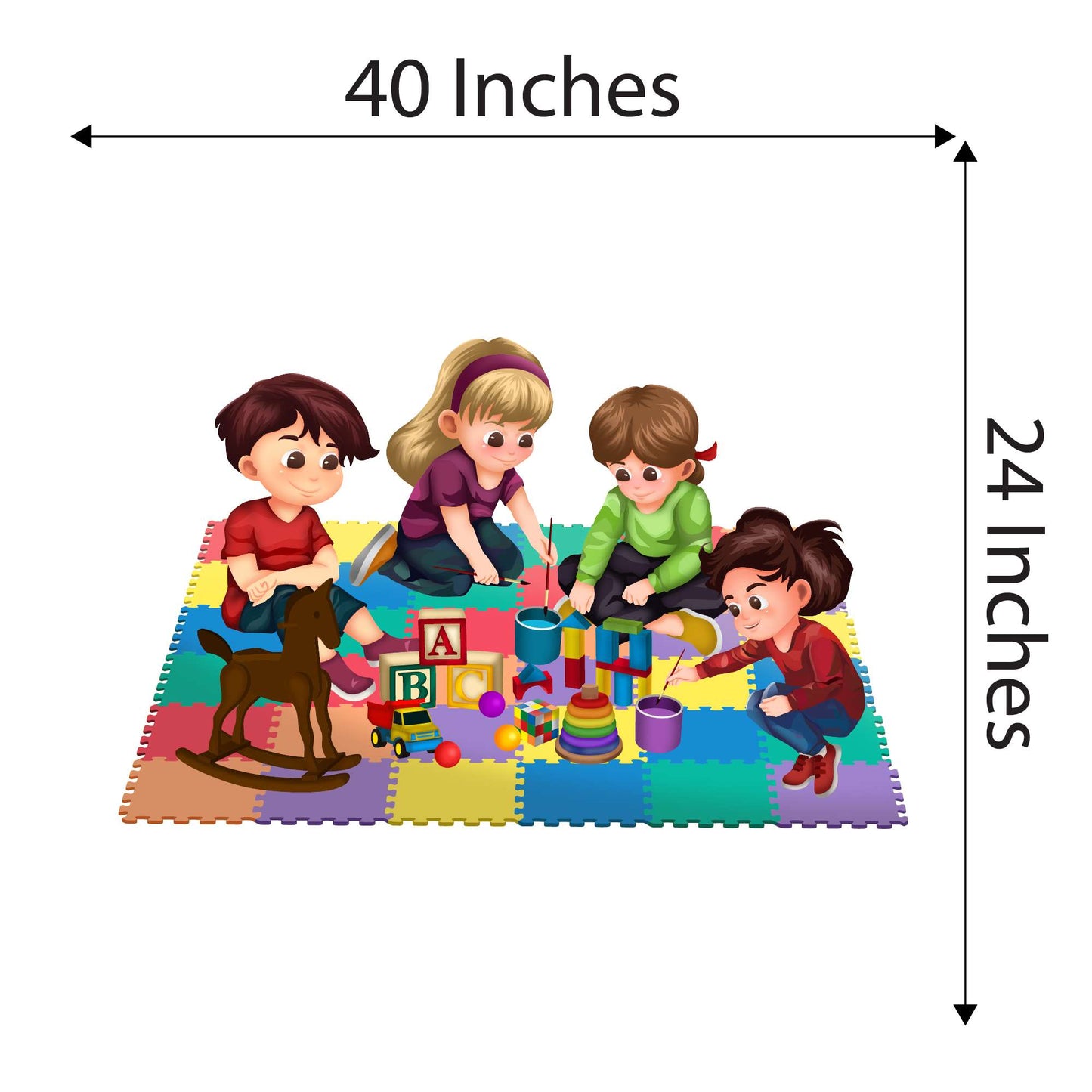 Design With Vinyl Playful Kids Wall Decal Cute Children Playing With Toys Colorful Design - Size: