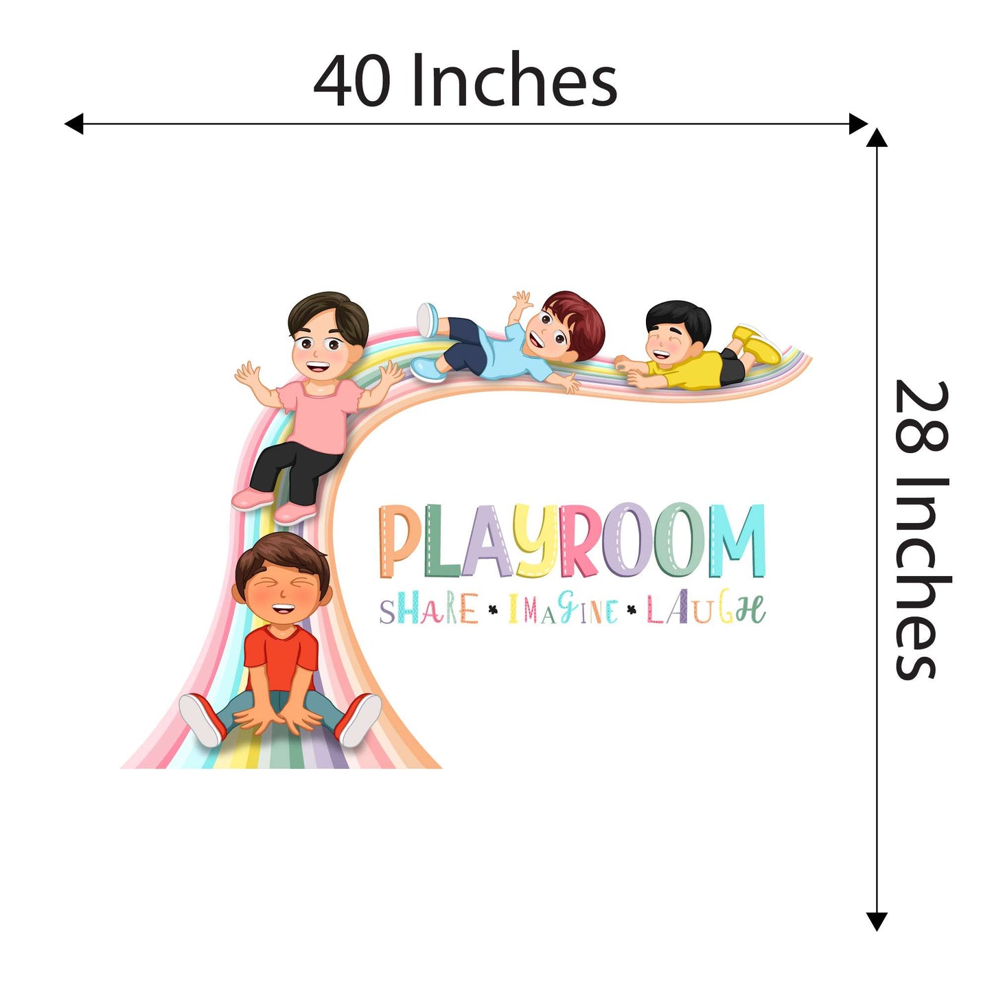 Design With Vinyl Playful Rainbow Wall Decal Playroom Share Imagine Laugh Cute Kids Sliding Along A Colorful Rainbow Design