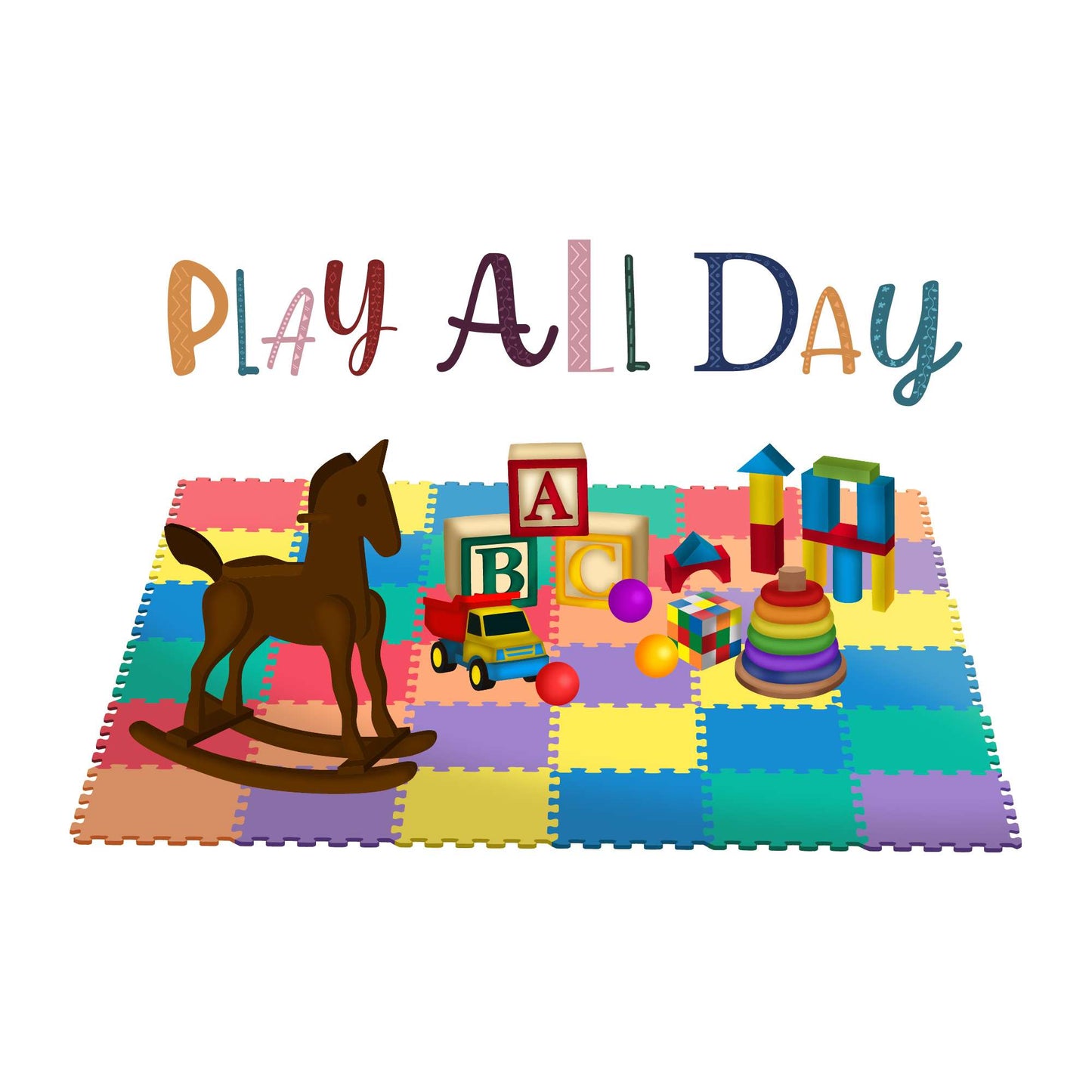 Design With Vinyl Playful Toys Wall Decal Play All Day Playful Kids Beautiful Toys On A Playmat Design
