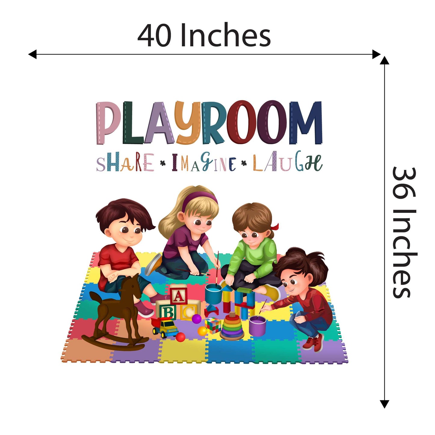 Design With Vinyl Playful Kids Wall Decal Playroom Share Imagine Laugh Cute Kids Playing On Playmat Colorful Kids Design - Size: