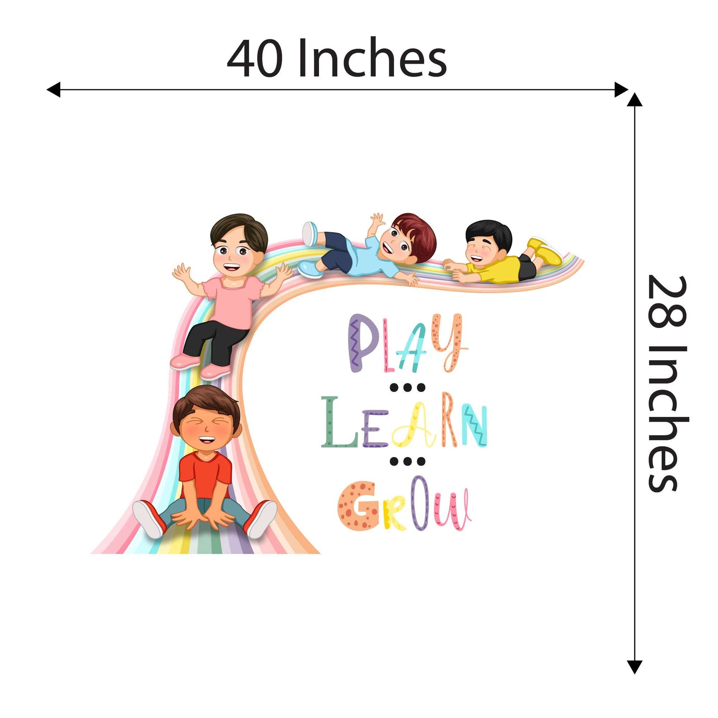 Design With Vinyl Playful Rainbow Wall Decal Play Learn Grow Cute Kids Slipping Down A Vibrant Rainbow Design