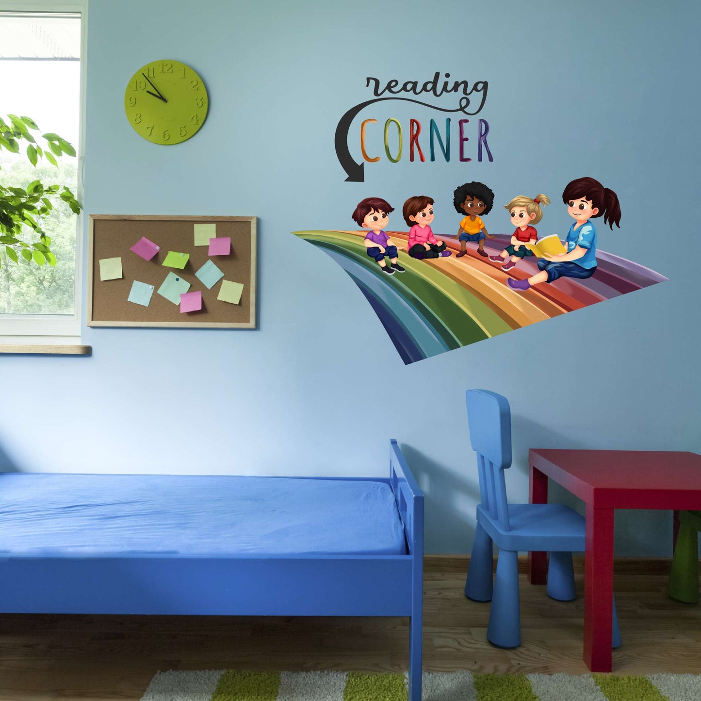 Design With Vinyl Playful Rainbow Wall Decal Reading Corner Cute Little Kids Playing On Rainbow Wall Design