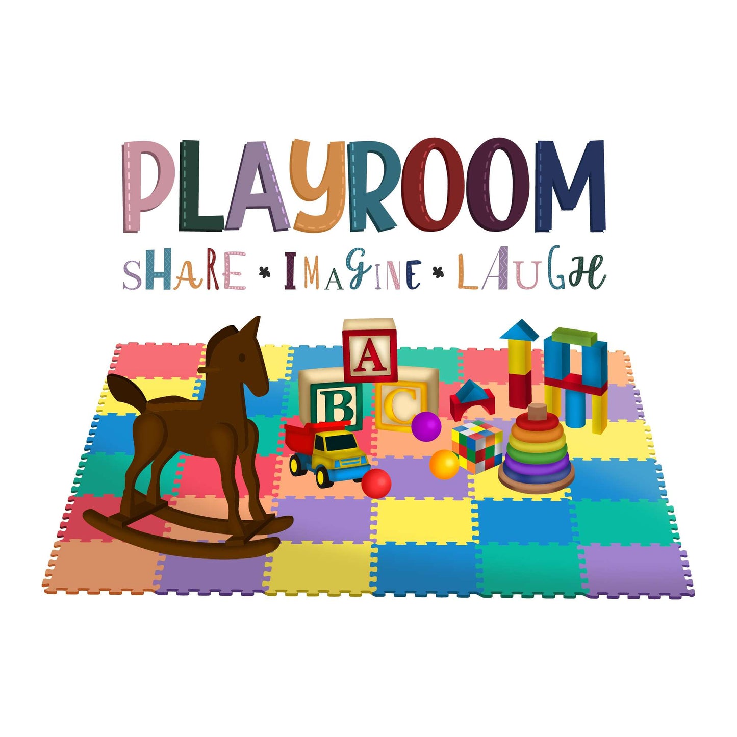 Design With Vinyl Playful Toys Wall Decal Playroom Share Imagine Laugh Playful Kids Design Beautiful Toys On Playmat