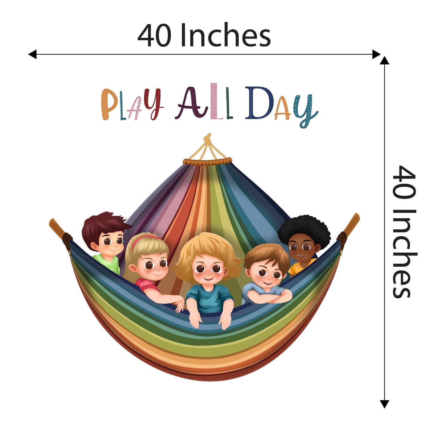 Design With Vinyl Playful Rainbow Wall Decal Play All Day Adorable Kids Playing On Rainbow Swing Wall Art