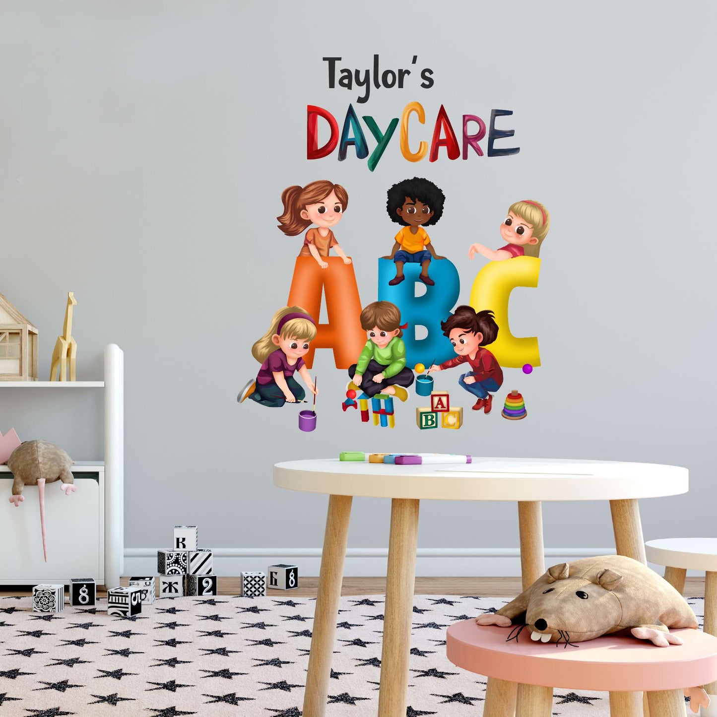 Design With Vinyl Playful Kids Wall Decal Abc Custom Name Cute Kids Playing With Toys Learning