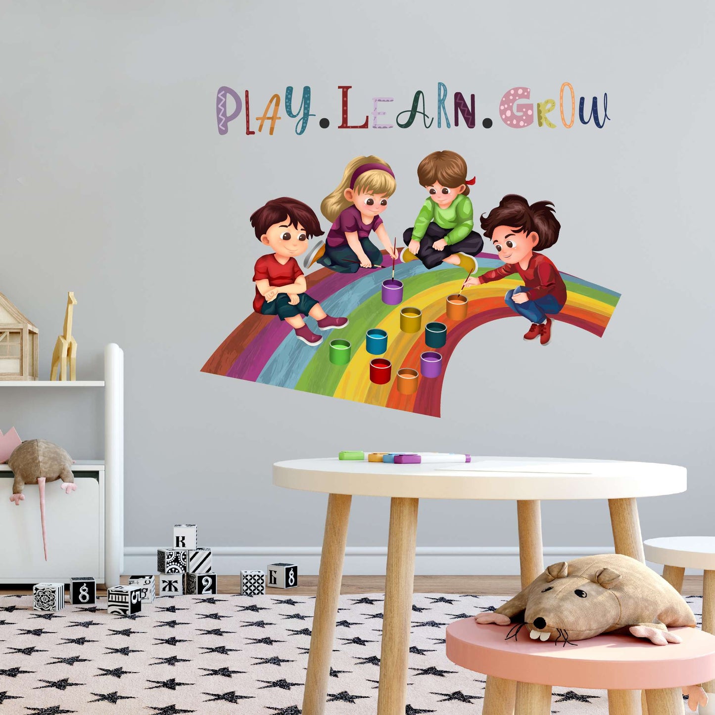 Design With Vinyl Playful Rainbow Wall Decal Play Learn Grow Custom Name Cute Artist Kids Painting On Rainbow - Size: