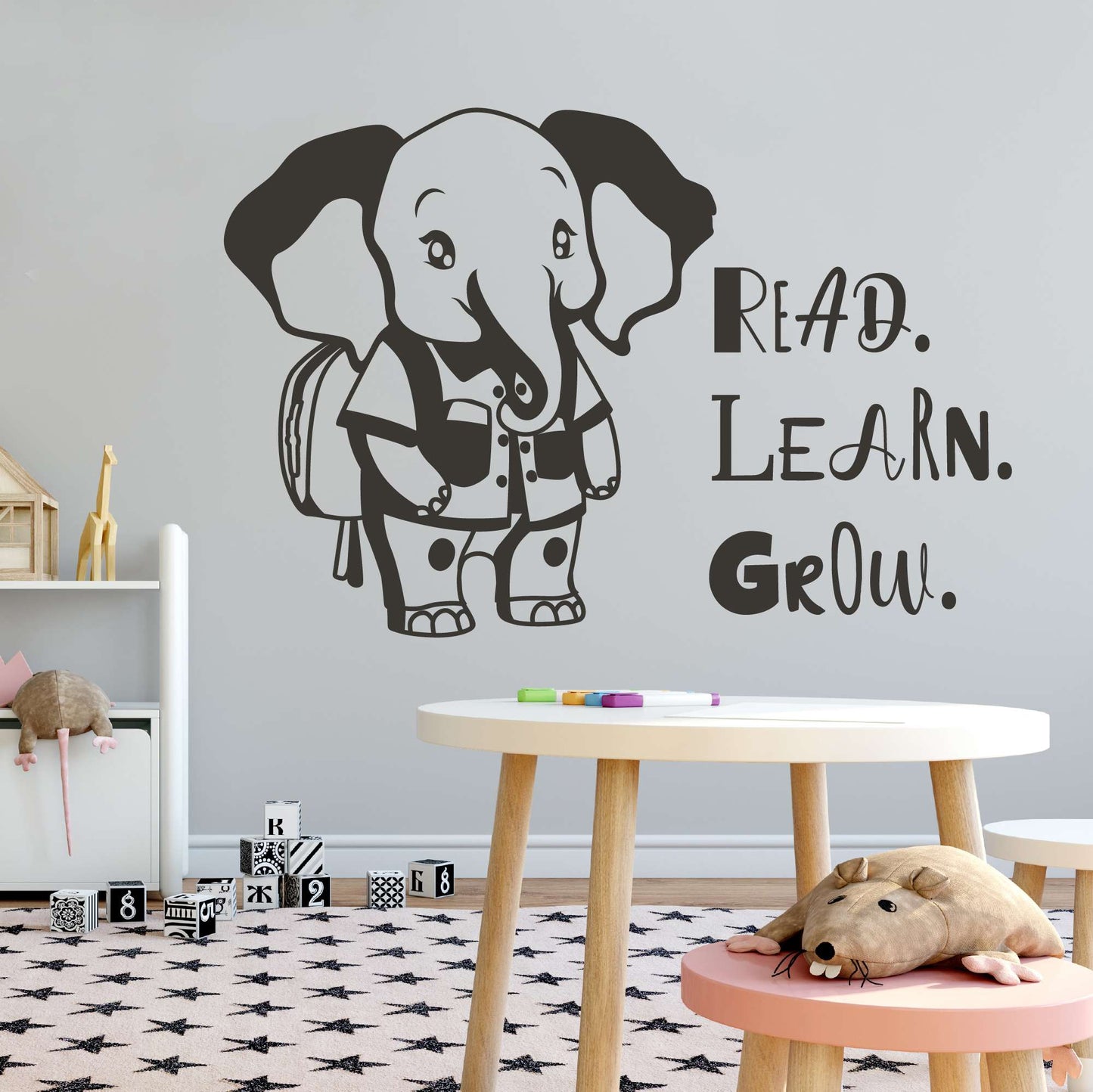 Design With Vinyl Adorable Animal Wall Decal Read Learn Grow Cute Happy Cartoon Elephant Kids Room Wall Design