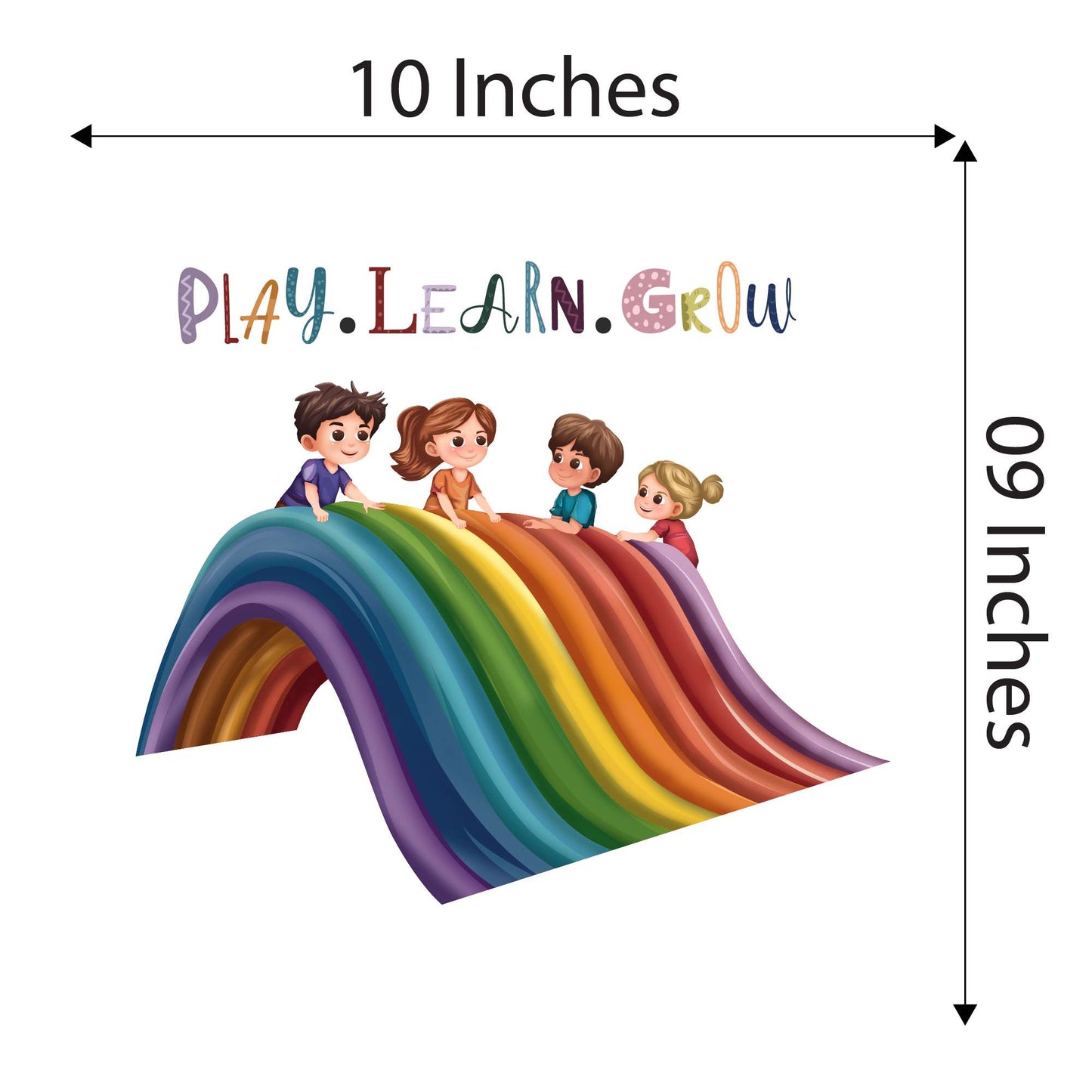 Design With Vinyl Playful Rainbow Wall Decal Play Learn Grow Cute Little Kids Sliding Over Rainbow Design