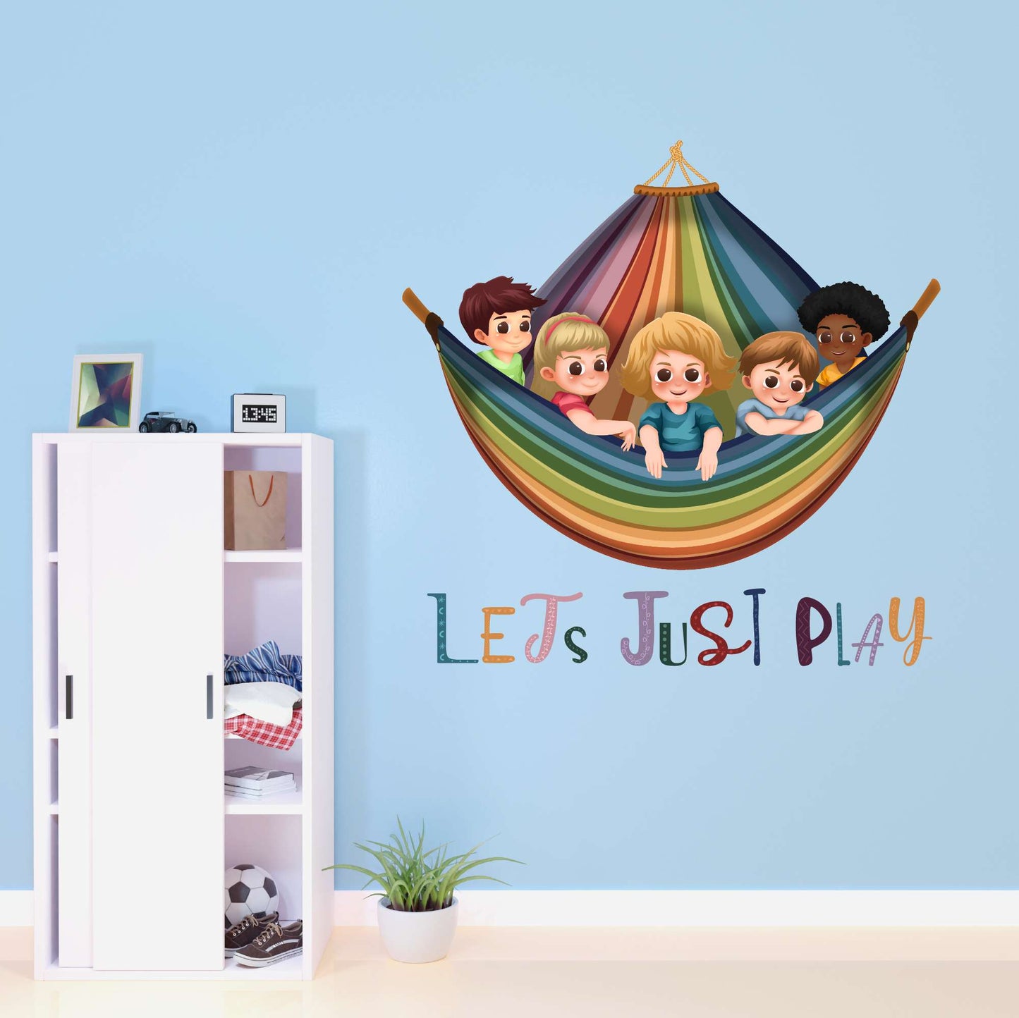 Design With Vinyl Playful Rainbow Wall Decal Let'S Just Play Cute Kids Playing In Colorful Rainbow Swing Art