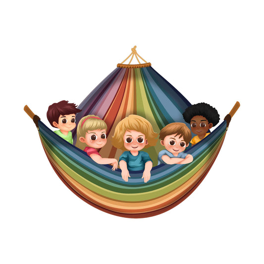 Design With Vinyl Playful Rainbow Wall Decal Cute Little Kids In Colorful Rainbow Swing Design