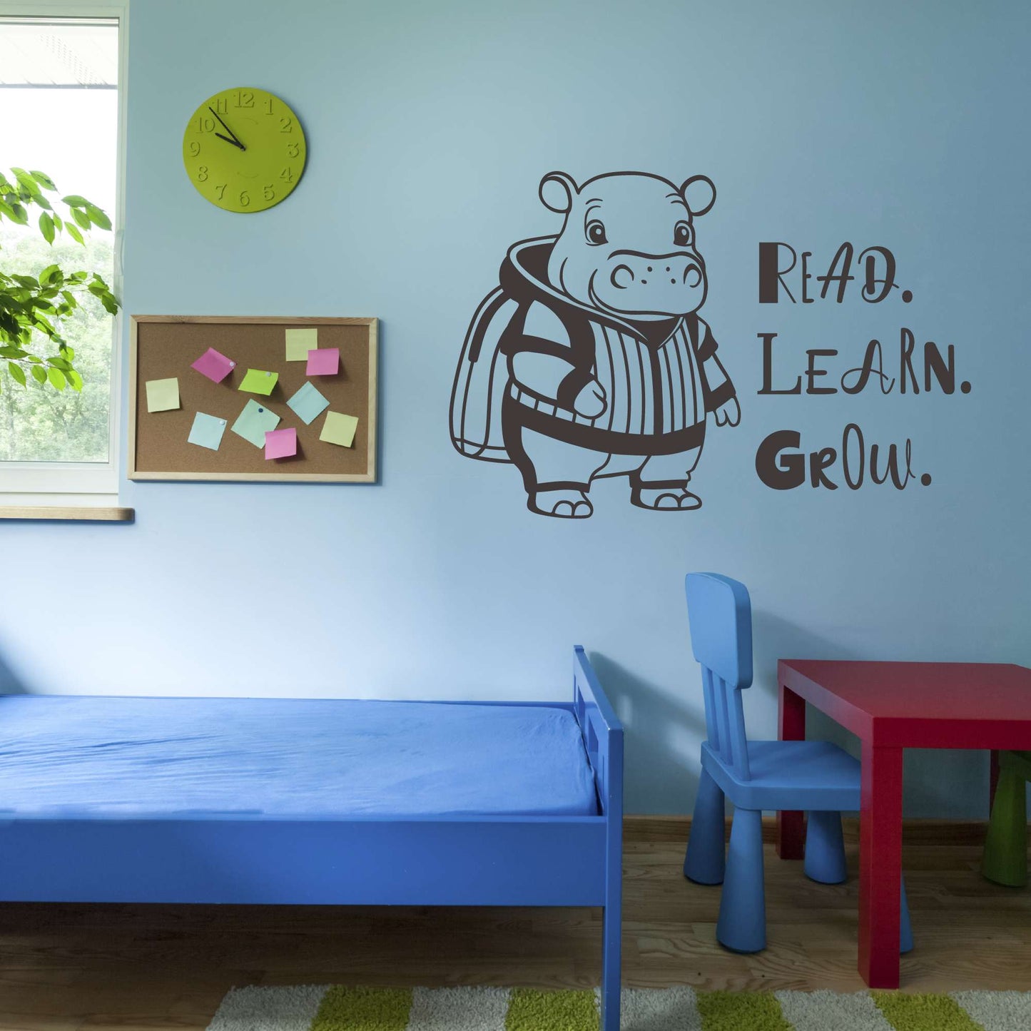 Design With Vinyl Adorable Animal Wall Decal Read Learn Grow Cute Happy Cartoon Hippo Kids Room Wall Design