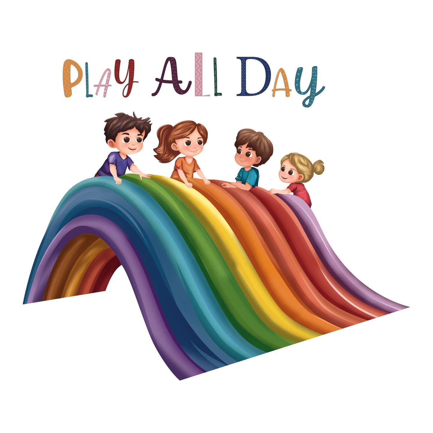 Design With Vinyl Playful Rainbow Wall Decal Play All Day Cute Playful Kids Sliding On A Rainbow Wall Art