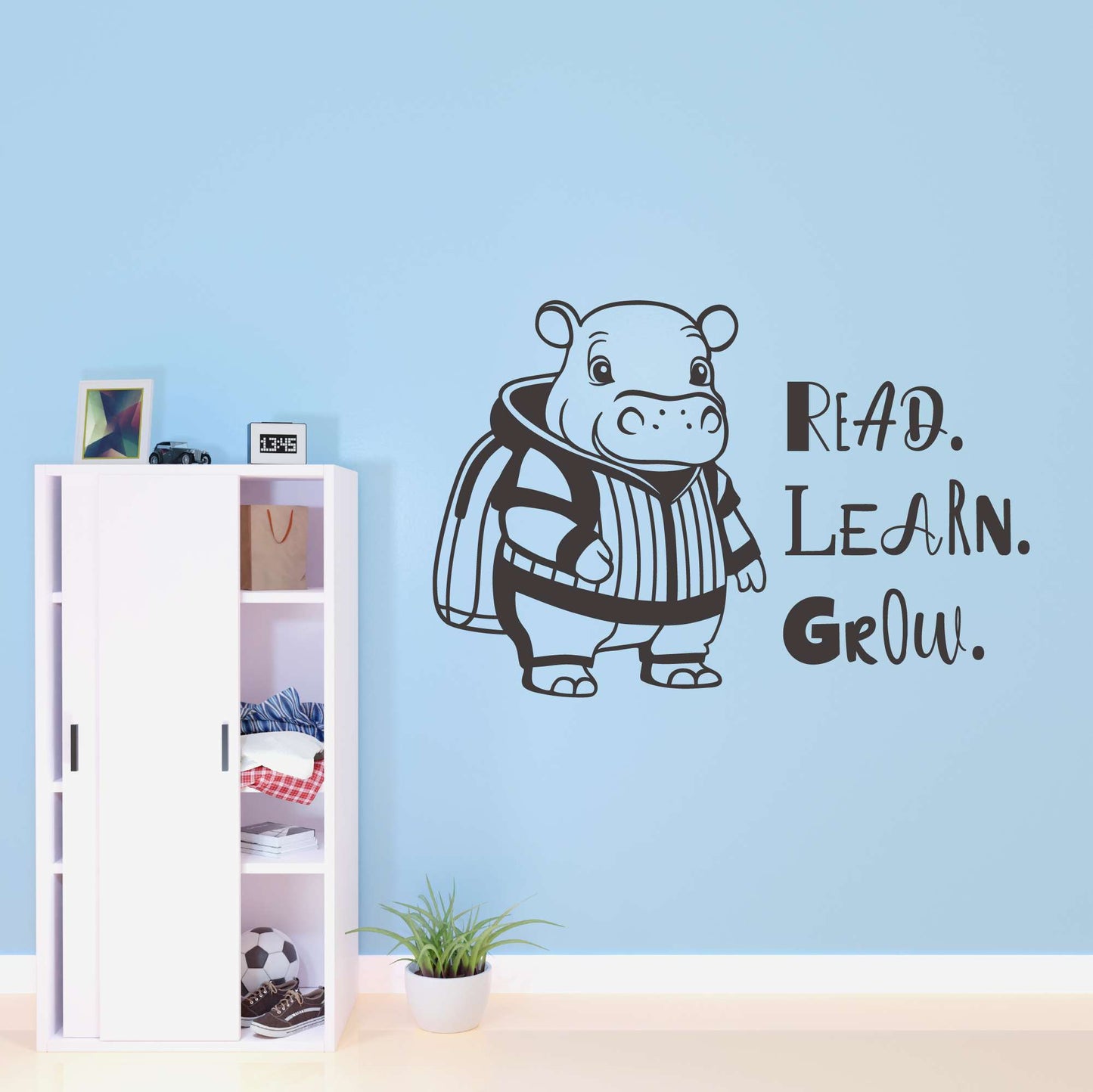 Design With Vinyl Adorable Animal Wall Decal Read Learn Grow Cute Happy Cartoon Hippo Kids Room Wall Design