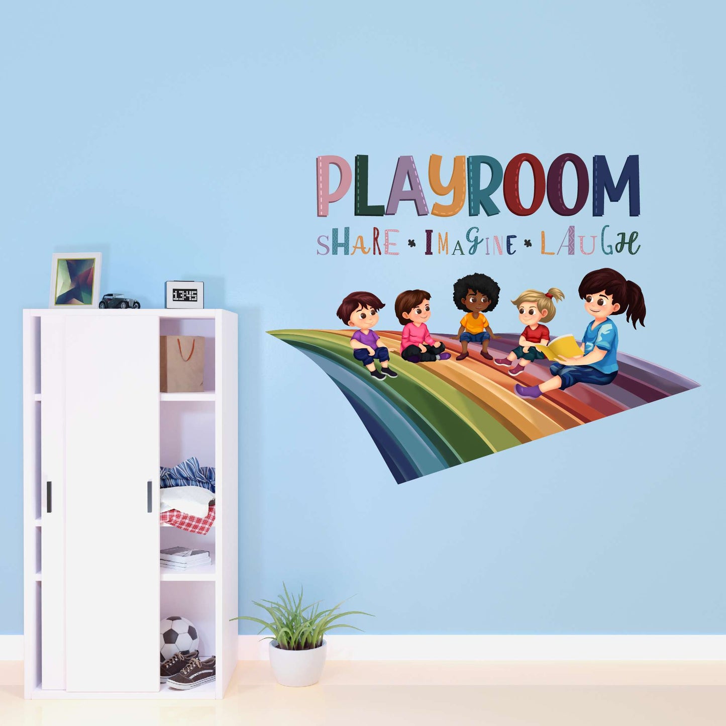 Design With Vinyl Playful Rainbow Wall Decal Playroom Share Imagine Laugh Cute Children Playing On Rainbow Wall Design