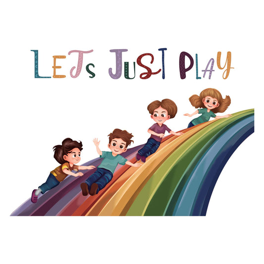 Design With Vinyl Playful Rainbow Wall Decal Let'S Just Play Cute Kids Sliding Over Rainbow Wall Design Art