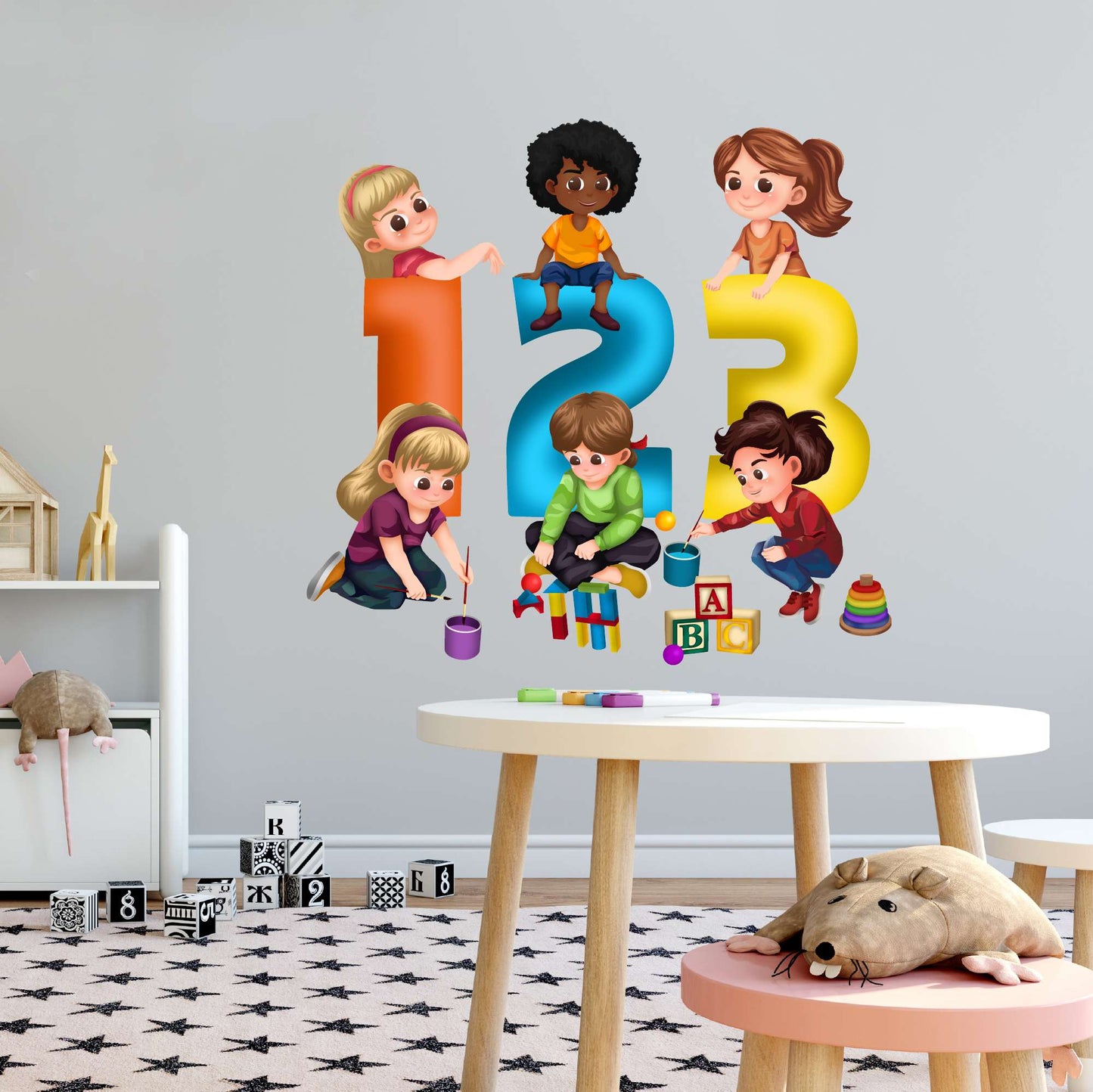 Design With Vinyl Playful Kids Wall Decal 123 Cute Children Playing Colorful Numbers Design
