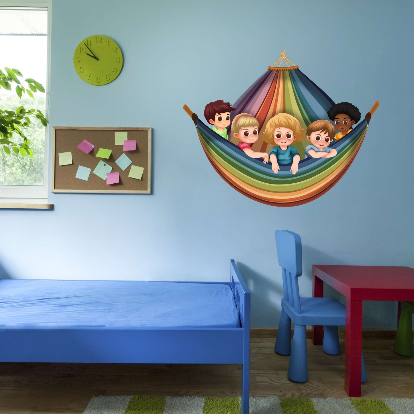 Design With Vinyl Playful Rainbow Wall Decal Cute Little Kids In Colorful Rainbow Swing Design