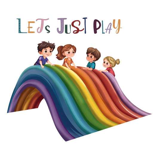 Design With Vinyl Playful Rainbow Wall Decal Let'S Just Play Cute Playful Kids Sliding On Rainbow Wall Design