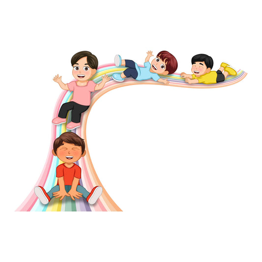 Design With Vinyl Playful Rainbow Wall Decal Cute Kids Sliding Over Rainbow Colorful Design - Size: