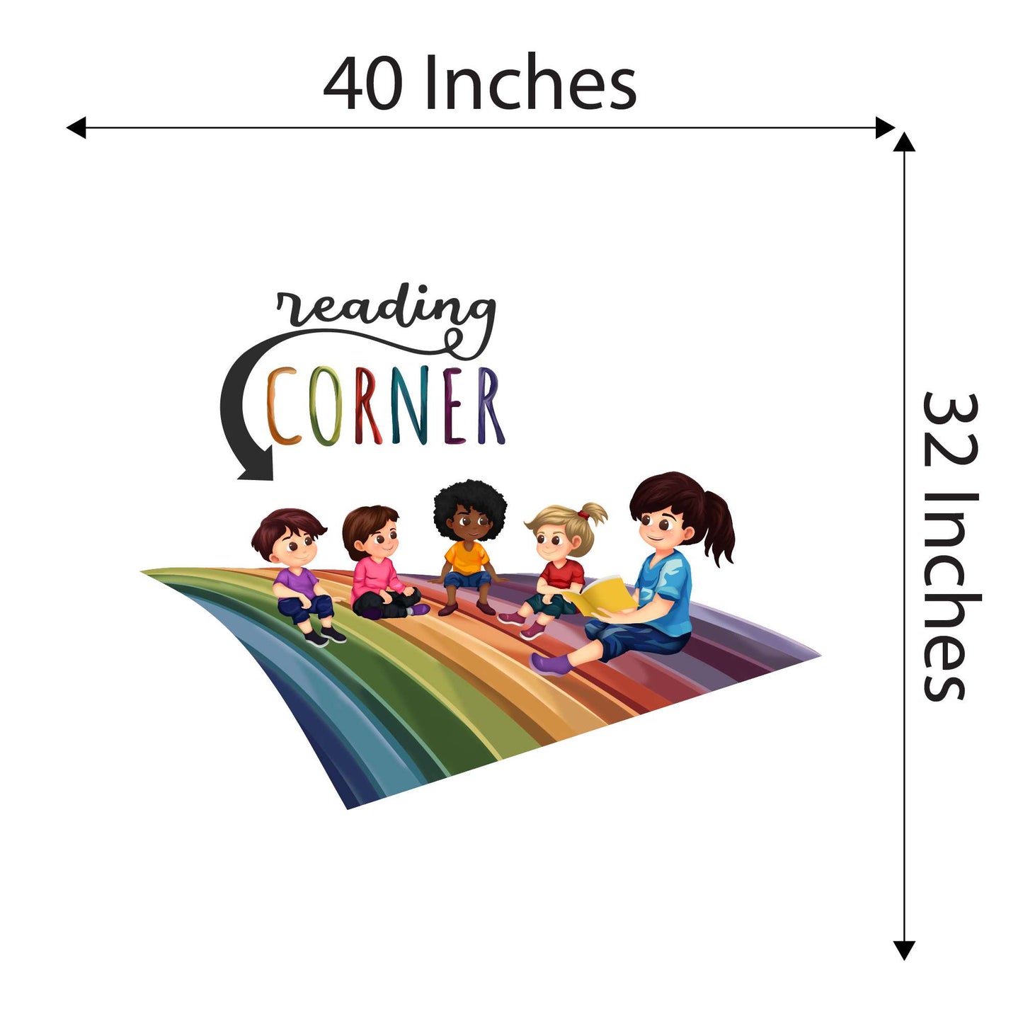 Design With Vinyl Playful Rainbow Wall Decal Reading Corner Cute Little Kids Playing On Rainbow Wall Design