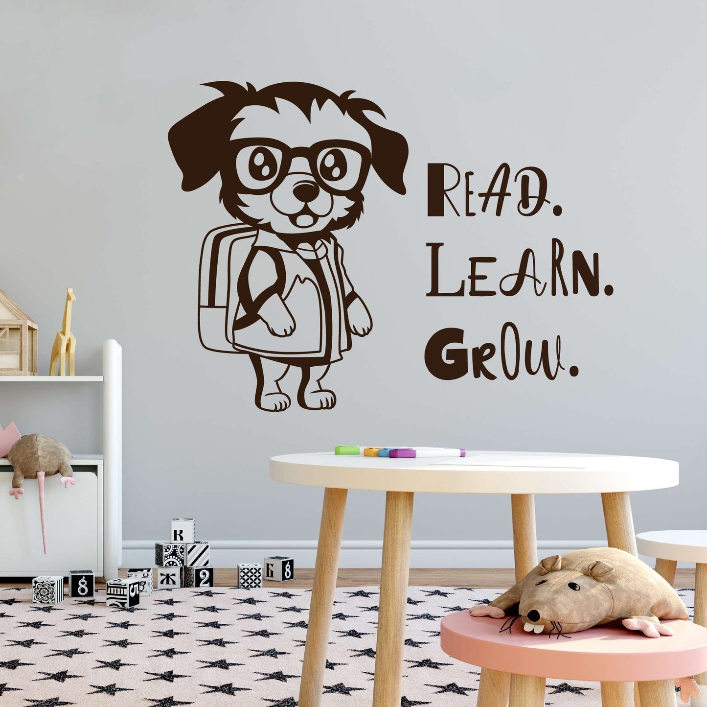 Design With Vinyl Adorable Animal Wall Decal Read Learn Grow Cute Happy Cartoon Dog Kids Room Wall Design
