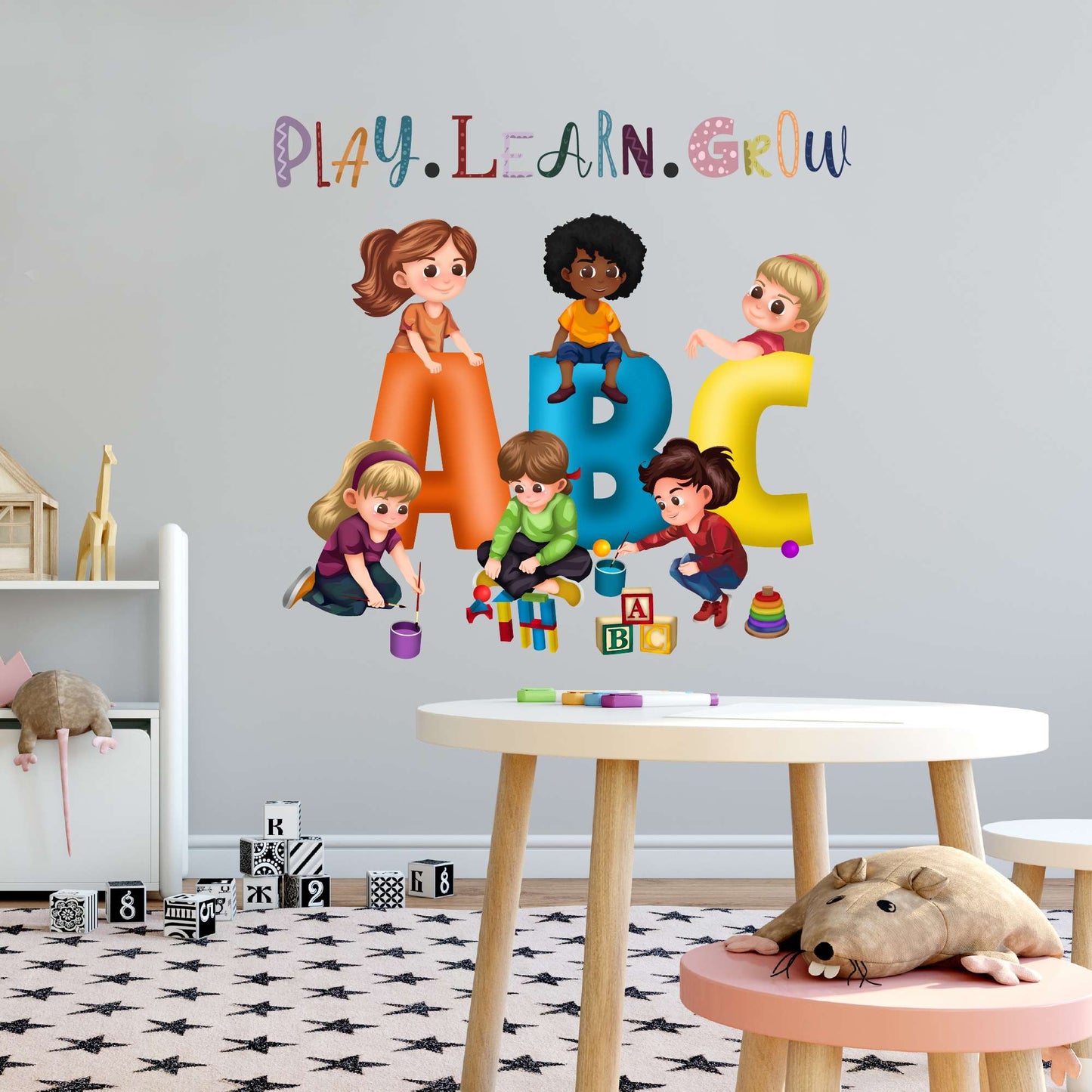 Design With Vinyl Playful Kids Wall Decal Abc Cute Children Playing Colorful Abc Letters Design