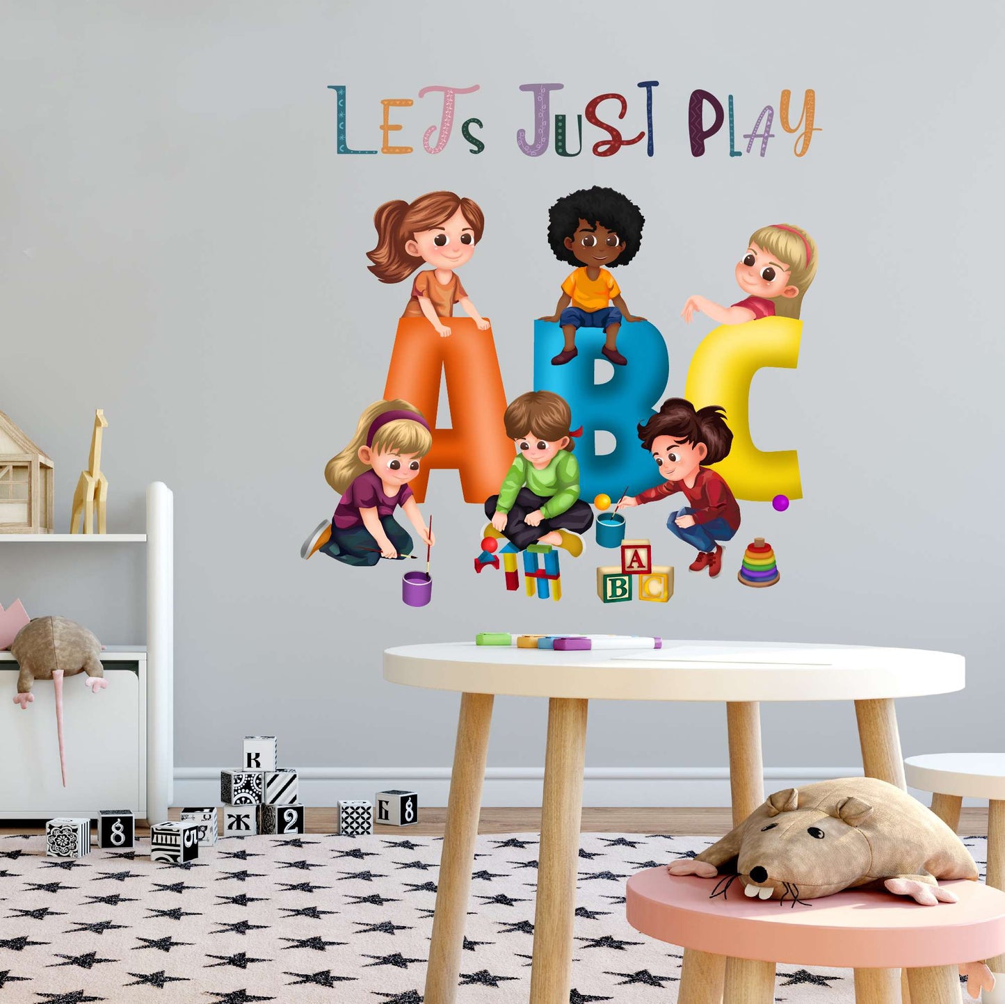 Design With Vinyl Playful Kids Wall Decal Abc Cute Kids Playing Colorful Abc Letters Wall Art