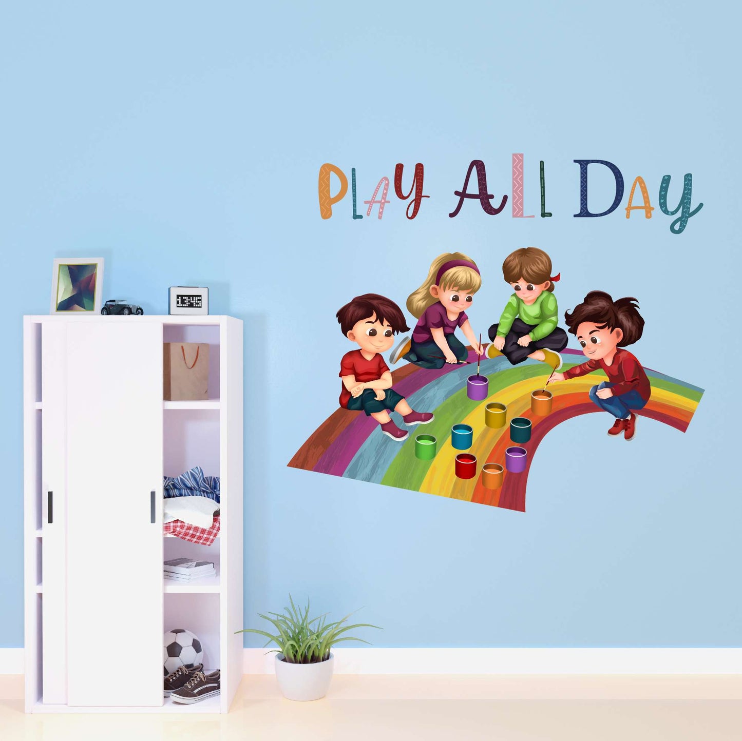 Design With Vinyl Playful Rainbow Wall Decal Play All Day Cute Little Kids Artist Painting Rainbow Design