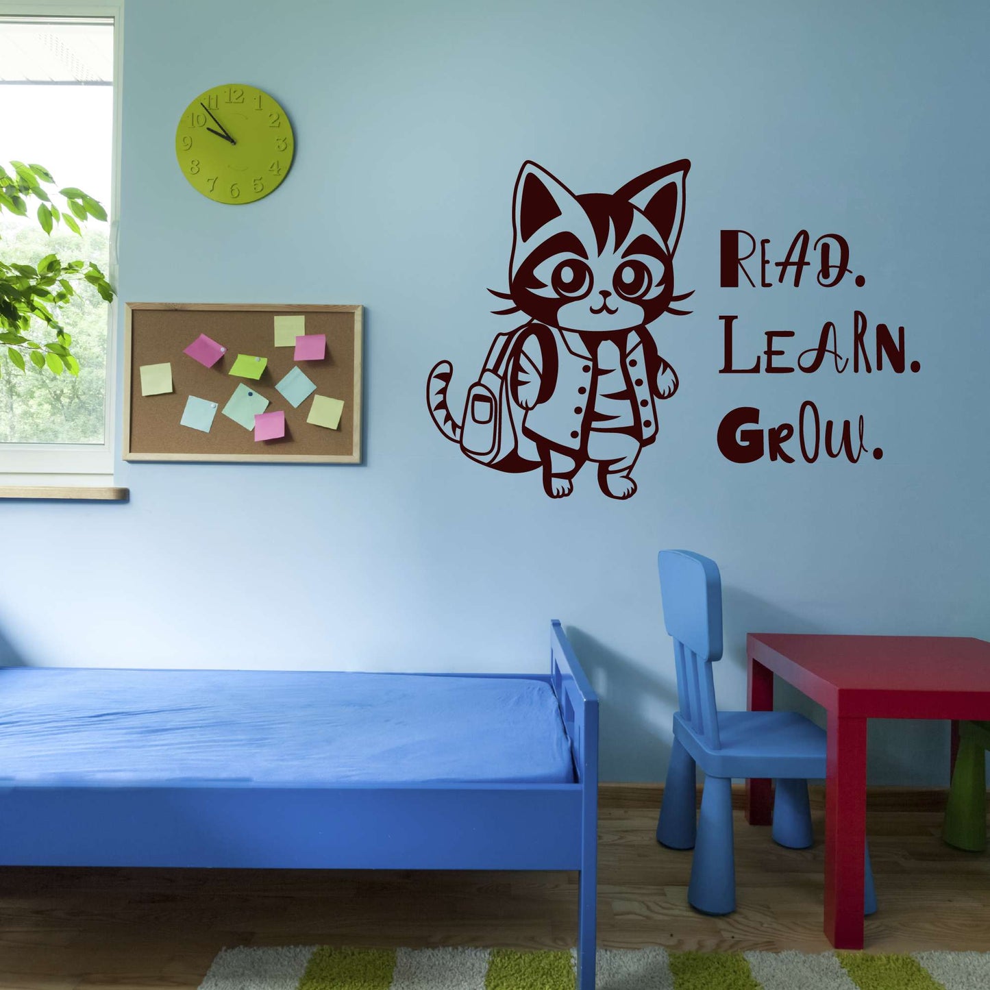 Design With Vinyl Adorable Animal Wall Decal Read Learn Grow Cute Happy Cartoon Cat Kids Room Wall Design