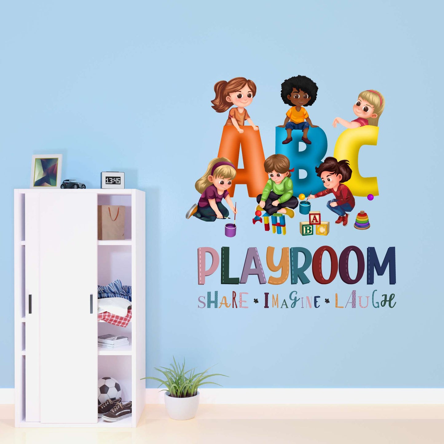 Design With Vinyl Playful Kids Wall Decal Abc Cute Kids Playing Colorful Abc Letters Design