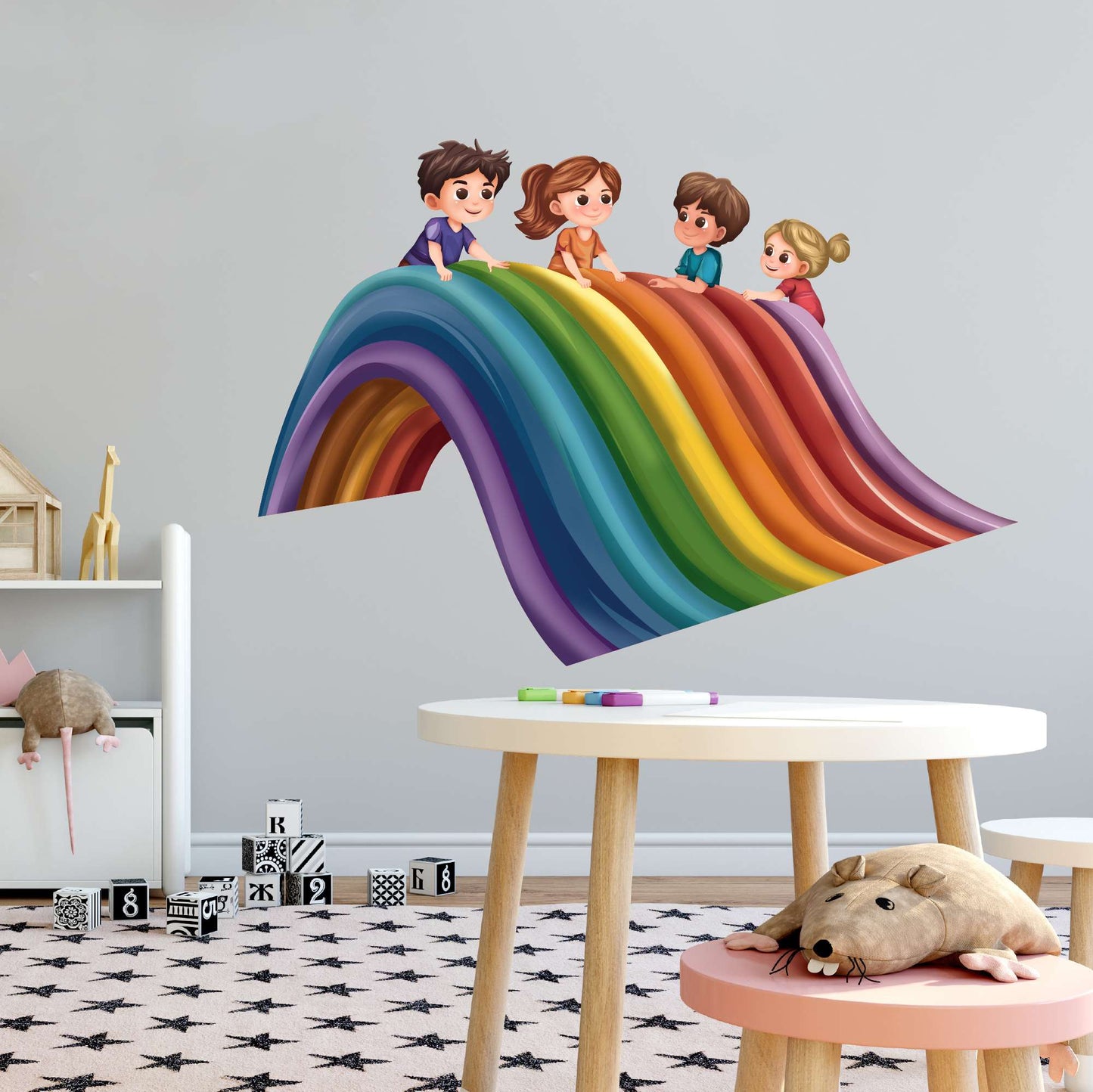 Design With Vinyl Playful Rainbow Wall Decal Cute Kids Sliding On Rainbow Wall Design Art