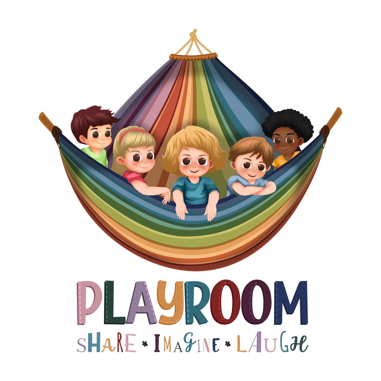 Design With Vinyl Playful Rainbow Wall Decal Playroom Share Imagine Laugh Cute Kids Swinging In A Rainbow Kids Wall Design