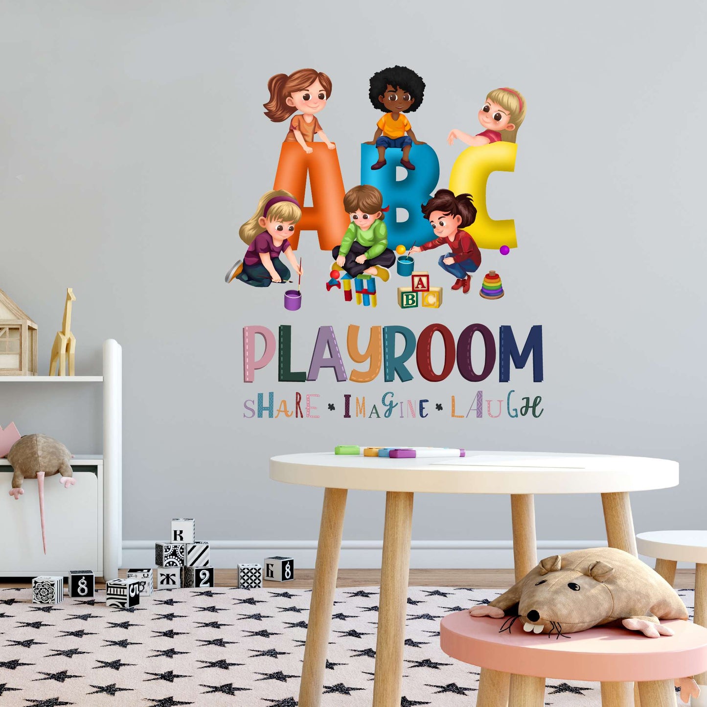 Design With Vinyl Playful Kids Wall Decal Abc Cute Kids Playing Colorful Abc Letters Design