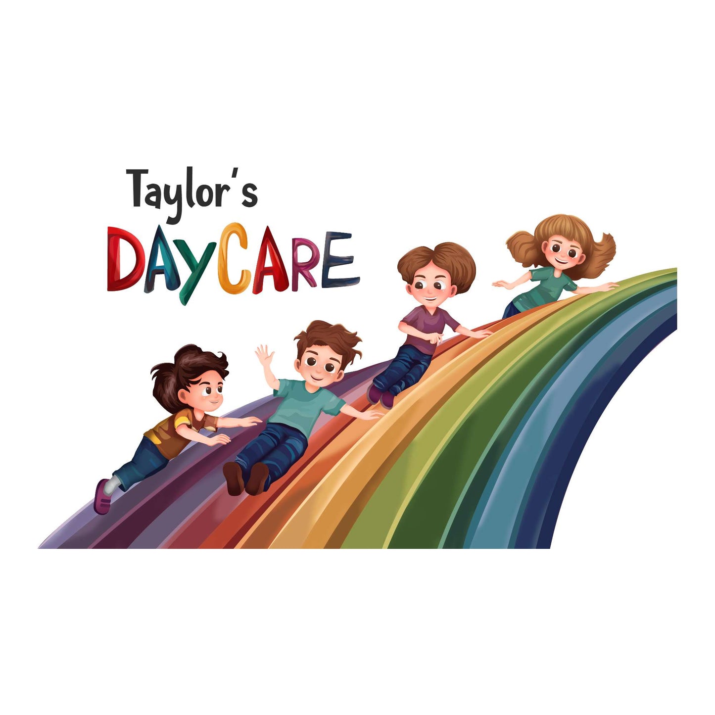 Design With Vinyl Playful Rainbow Wall Decal Cute Kids Enjoying Rainbow Slide Custom Design