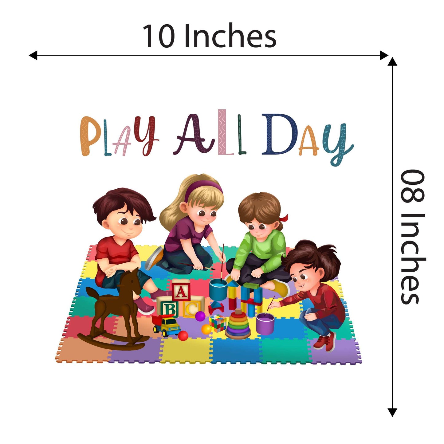 Design With Vinyl Playful Kids Wall Decal Play All Day Cute Kids Playing With Toys Colorful Design