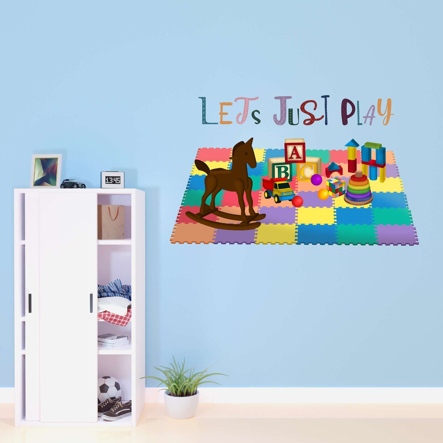 Design With Vinyl Playful Toys Wall Decal Let'S Just Play Colorful Kids Toys On Playmat Wall Art Design - Size: