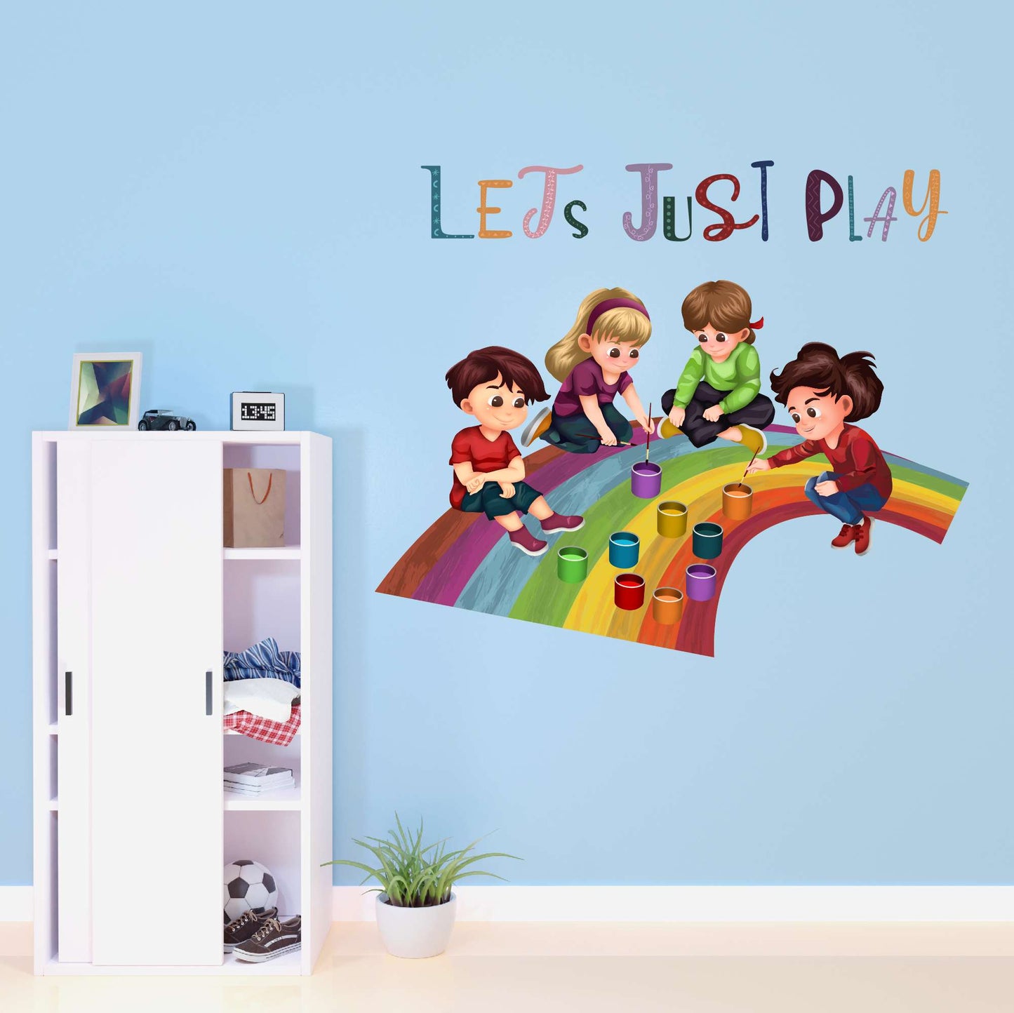 Design With Vinyl Playful Rainbow Wall Decal Let'S Just Play Cute Kids Painting Rainbow Kids Room Wall Decal