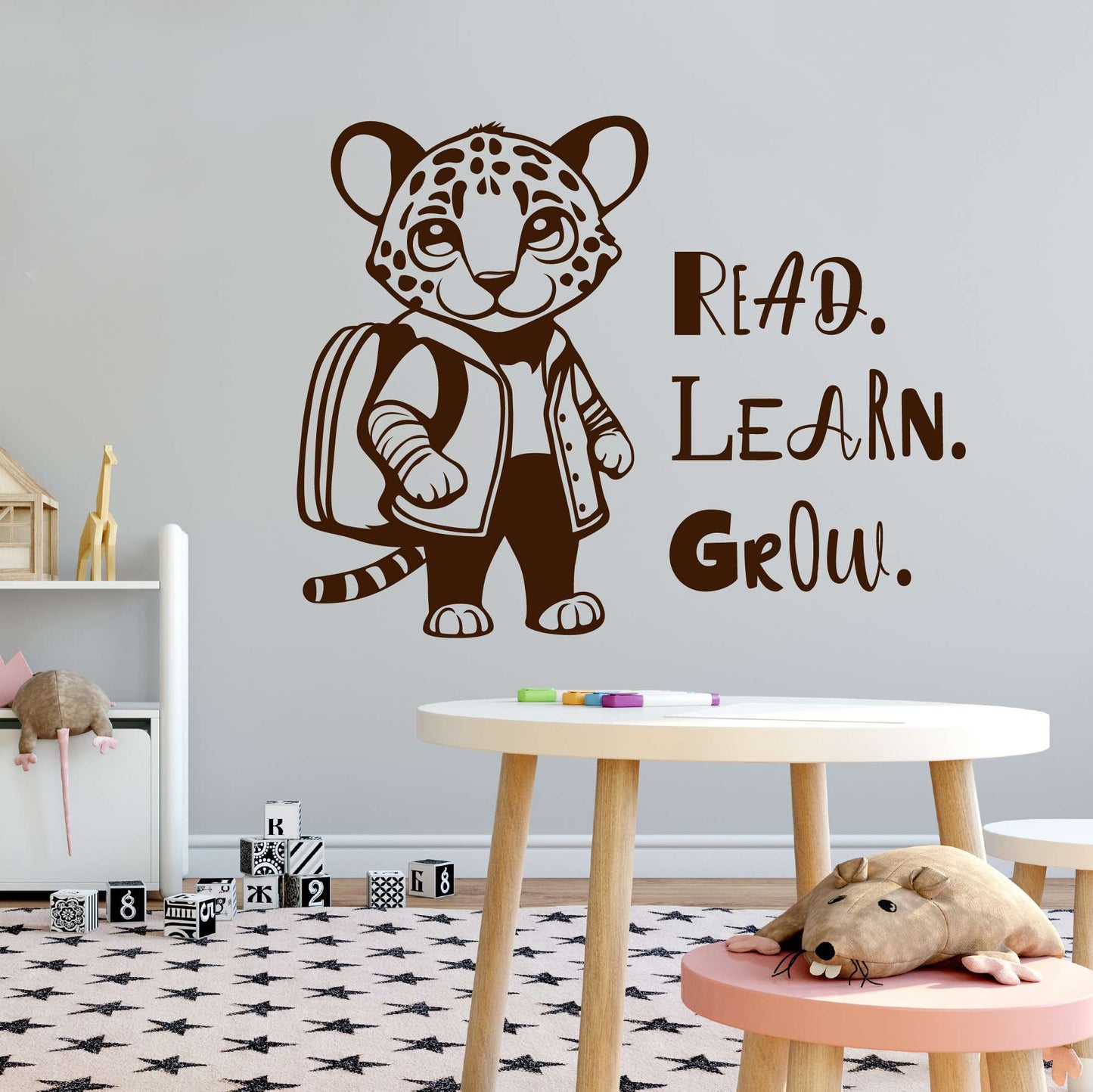 Design With Vinyl Adorable Animal Wall Decal Read Learn Grow Cute Happy Cartoon Jaguar Kids Room Wall Design