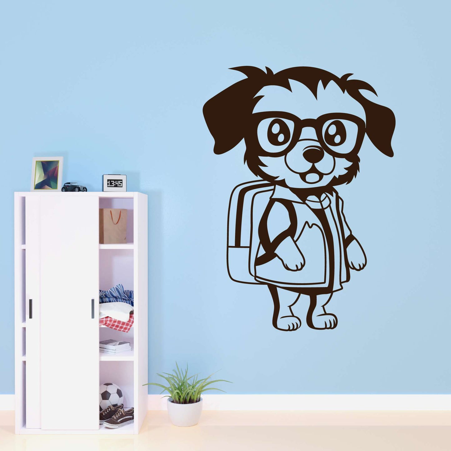 Design With Vinyl Adorable Animal Wall Decal Cute Cartoon Dog Wearing Backpack School Design