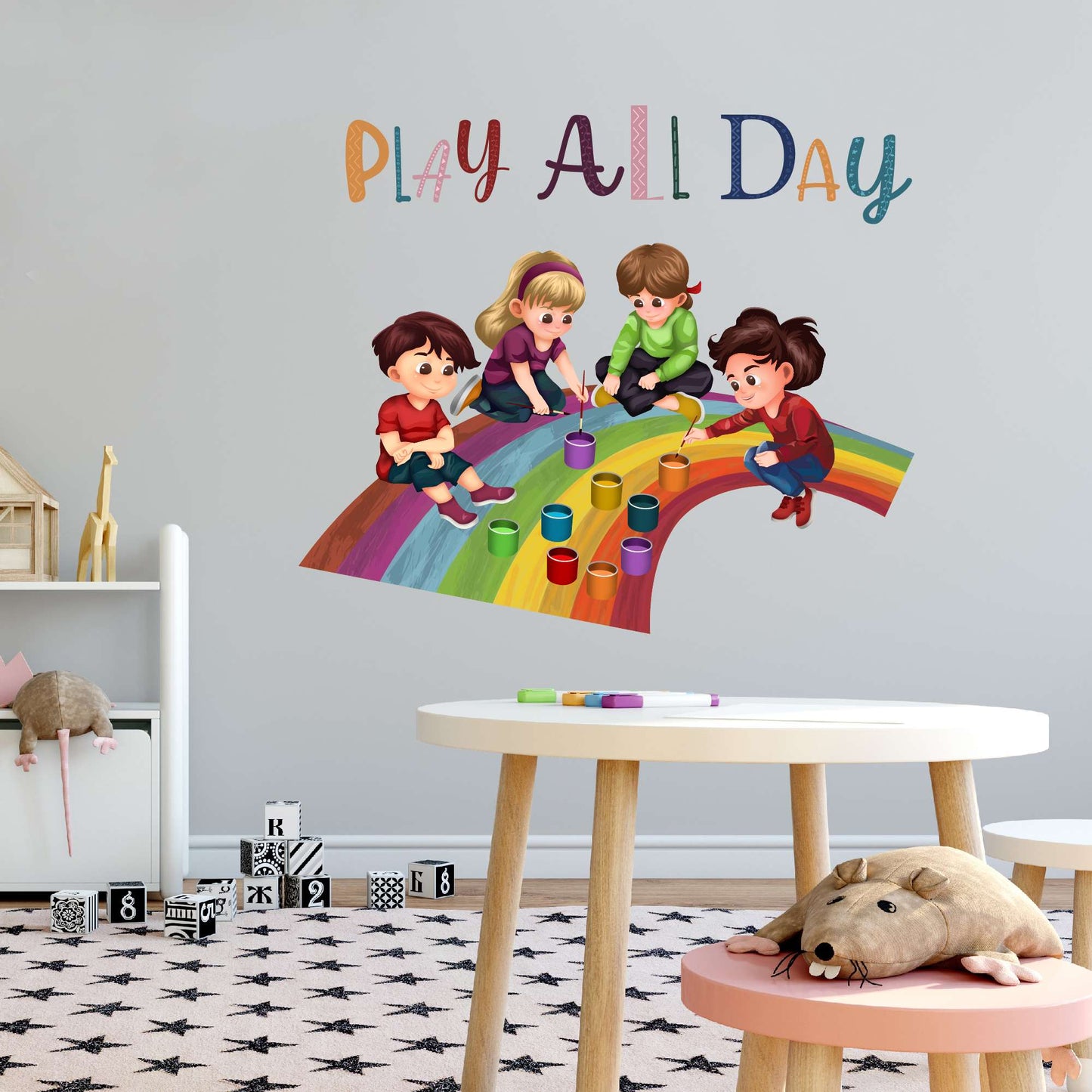 Design With Vinyl Playful Rainbow Wall Decal Play All Day Cute Little Kids Artist Painting Rainbow Design